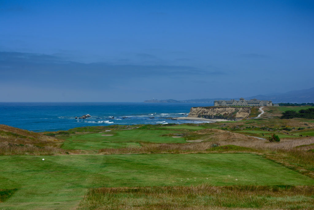 The 16th is the signature hole on the Ocean Course at Half Moon Bay.