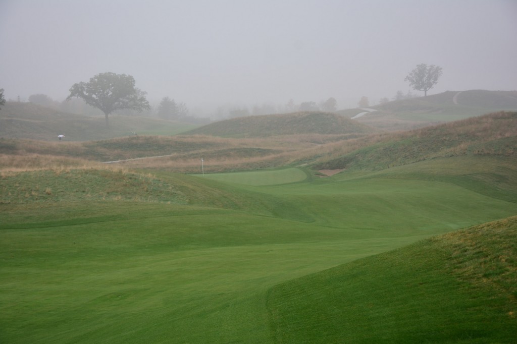The 12th approach shot at Erin Hills Golf Course