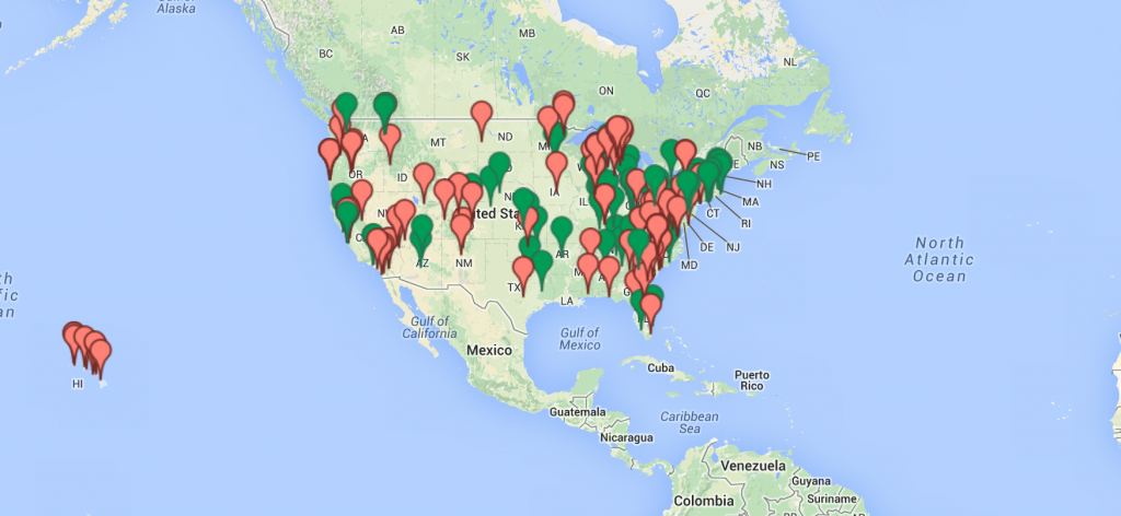 Google map of top 100 golf courses in us