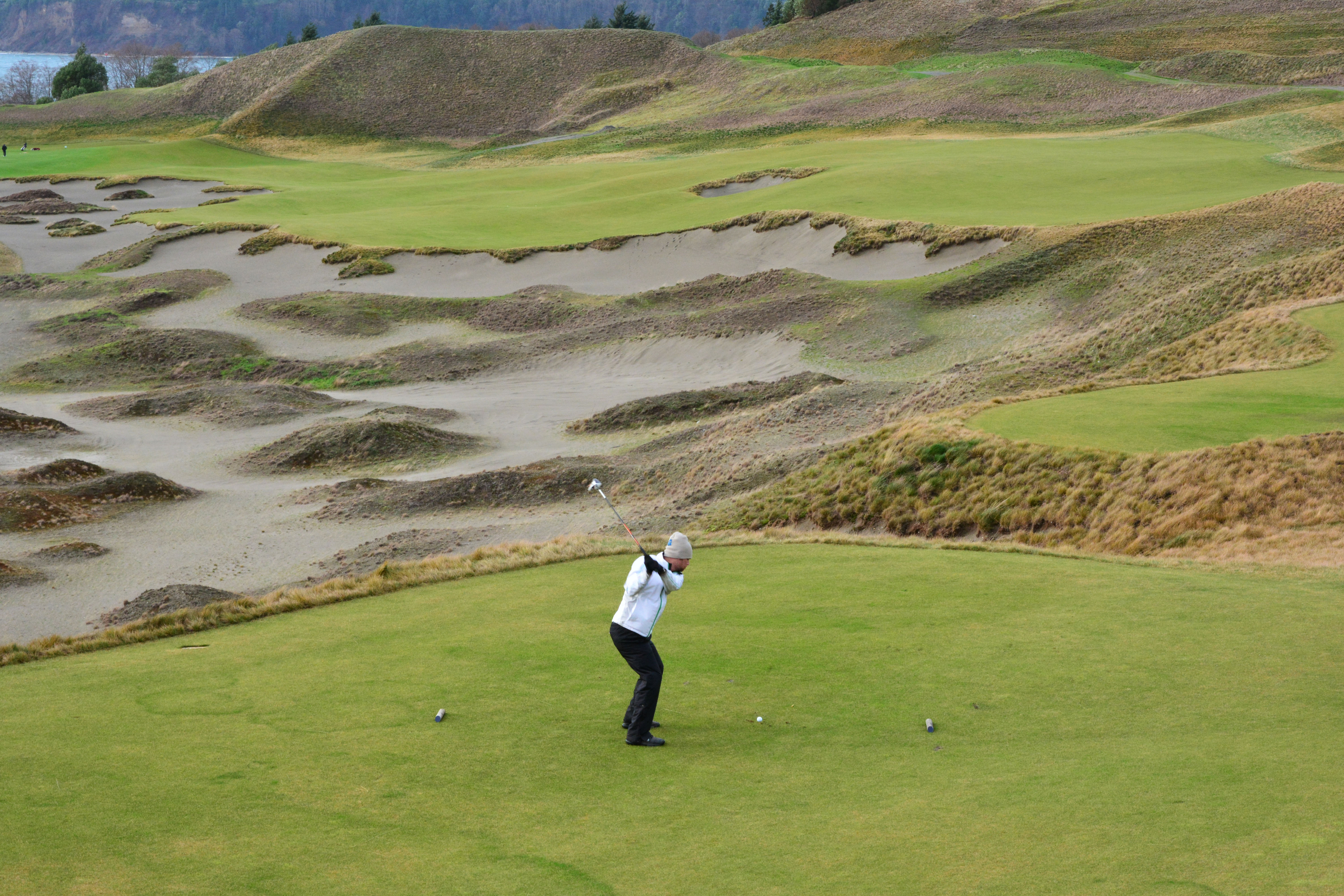 Me on the 14th hole at Chambers Bay in December wearing my Galvin Green jacket.