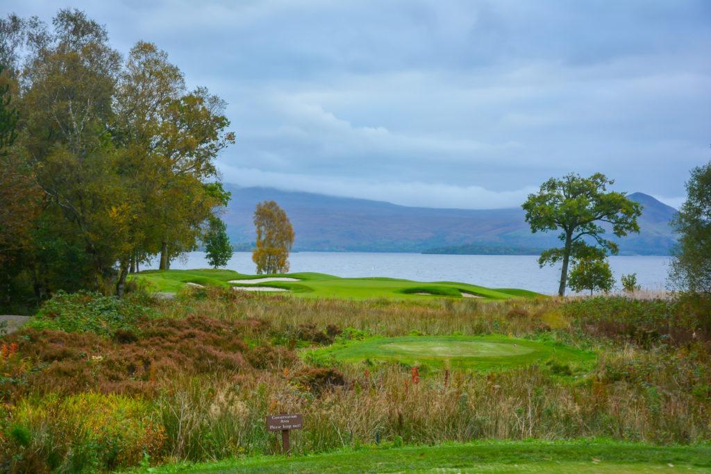 The spectacular par 3, 5th at Loch Lomond Golf Club