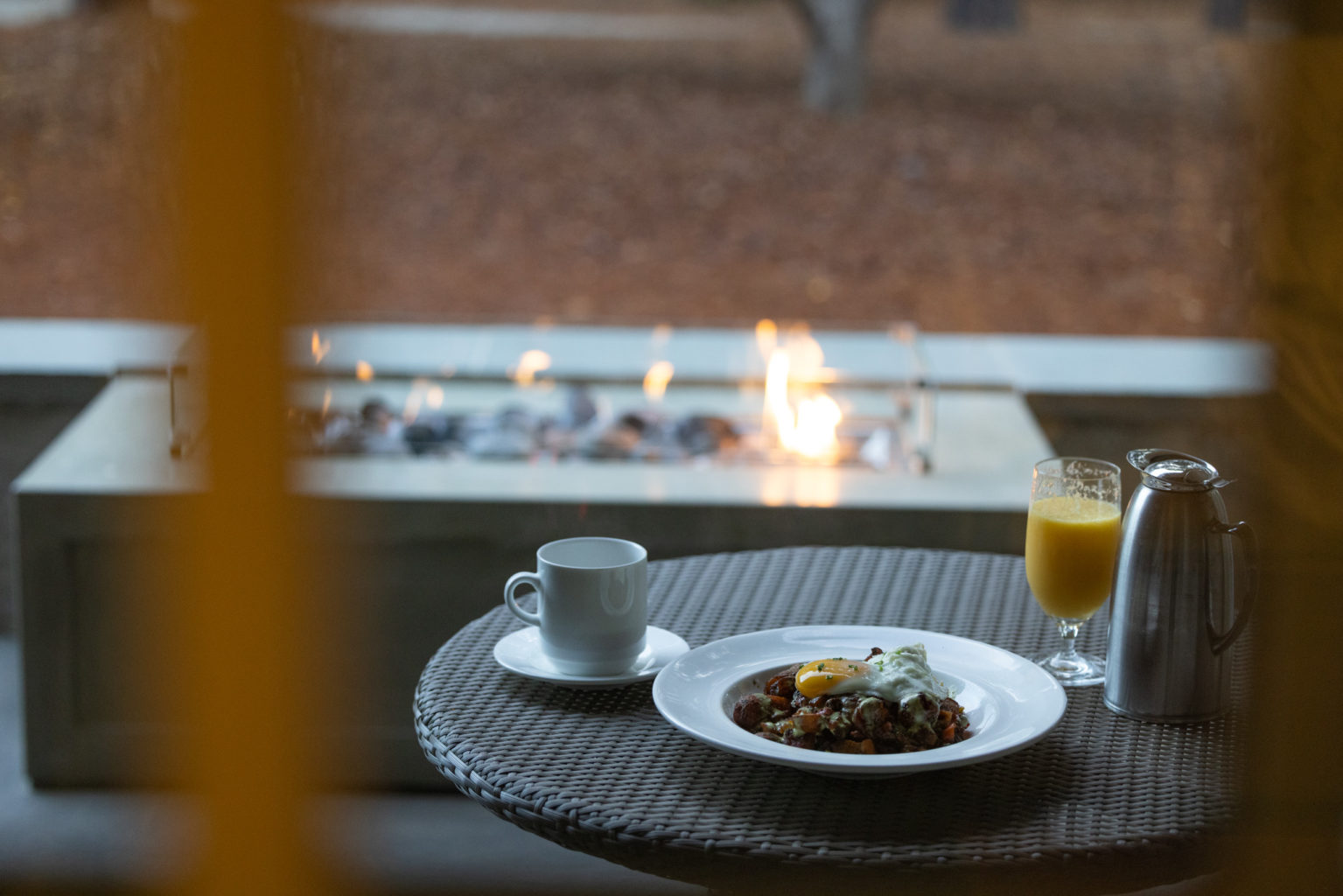 A fireside room and breakfast at the Ritz Carlton.