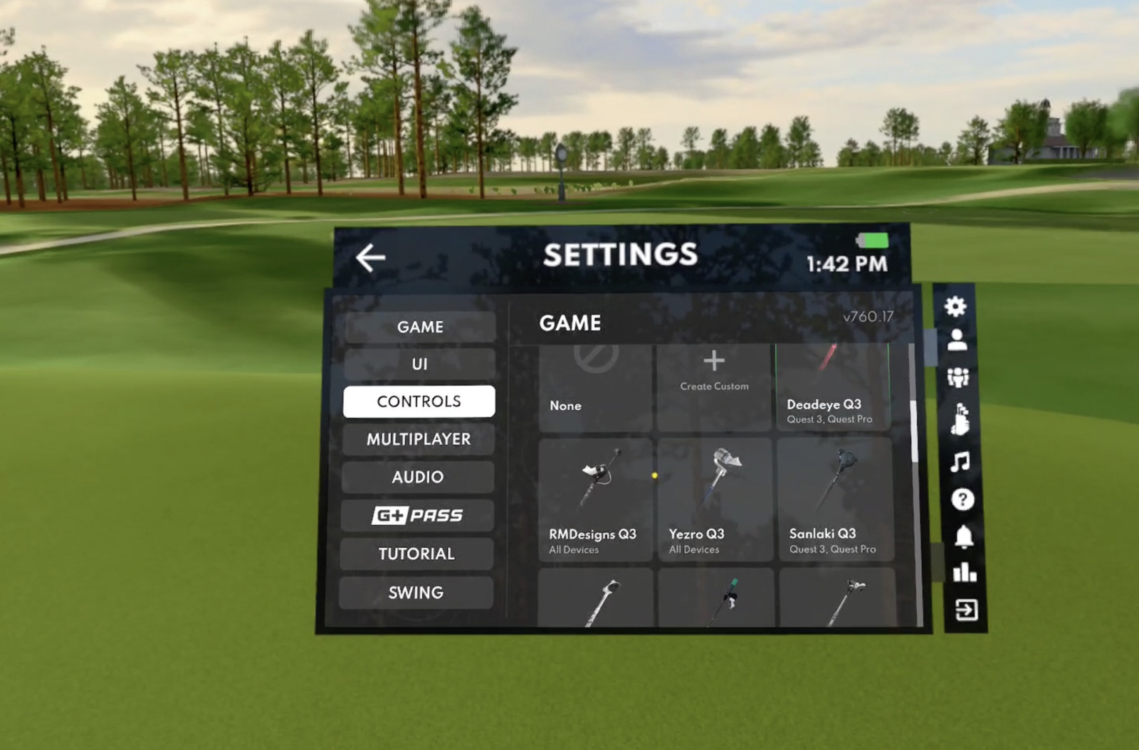 Golf+ Grip Settings